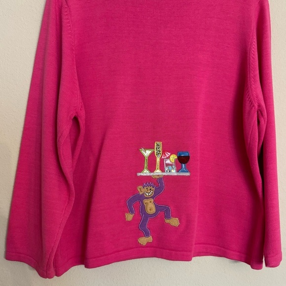CHRISTINA ROTELLI Vintage Pink Cardigan Sweater Monkeys Martinis Size L - Picture 10 of 16